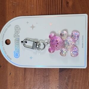 Charm Pop Glitter Bear Keychain Pink Blue